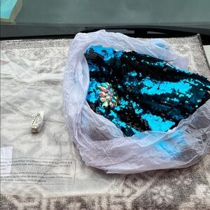 Weissman Turquoise and Black Sequin Mini Dress